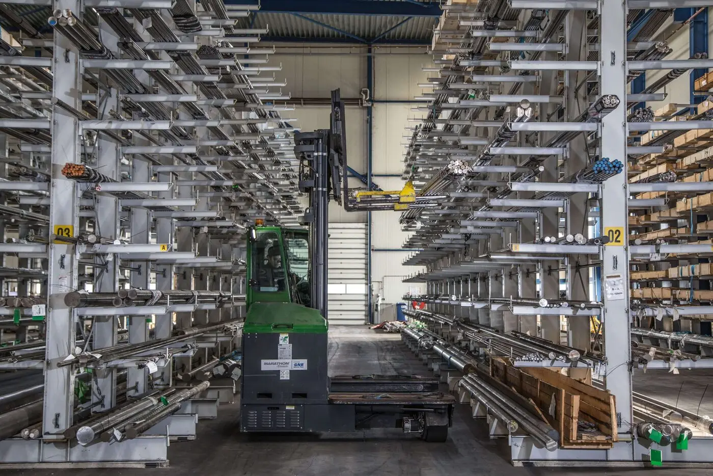 Heavy cargo stored inside a Maasterminal warehouse